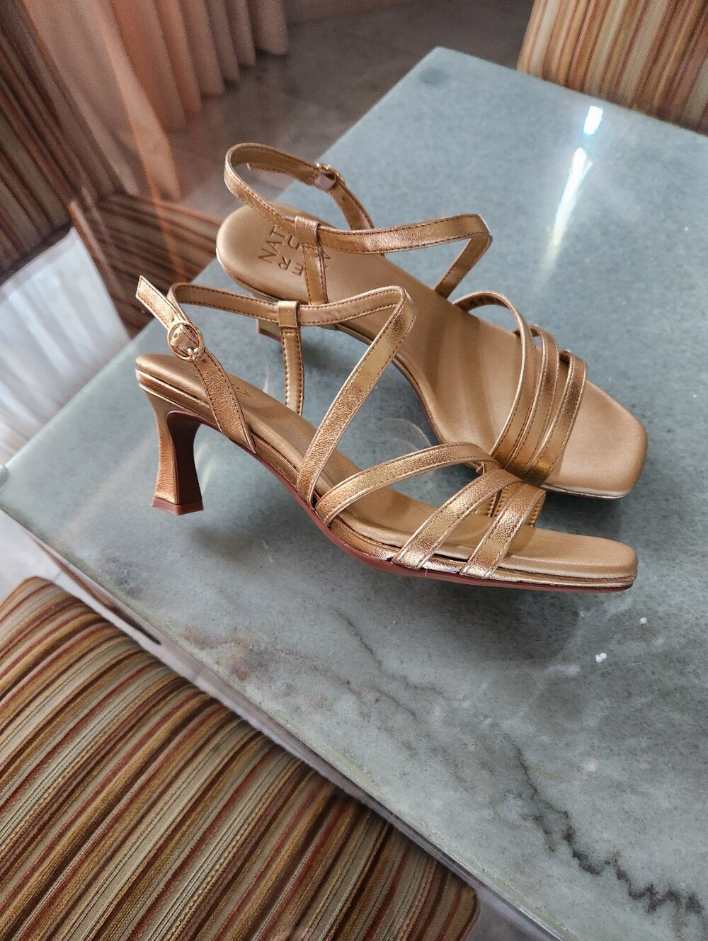 Naturalizer Gold Strappy Heeled Sandals Galaxy 7.5